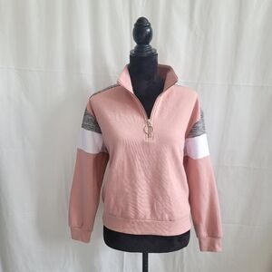 NWOT Reflex Women's Half Zip Sweatshirt Blush Gray White Cowl Long Sleeve L